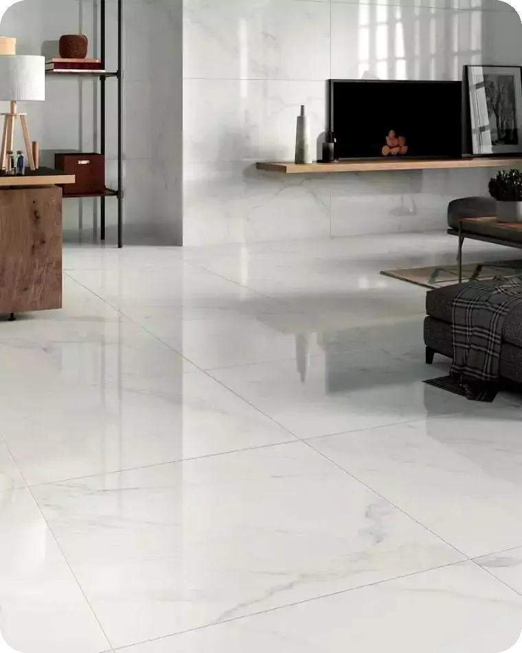 Diamond-polished marble floor in a Lincolnshire home — mirror finish restored